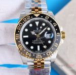 1:1 Super Clone Rolex GMT-Master II Clean Factory Cal.3285 Watch with 904L Two Tone Jubilee Strap 40mm